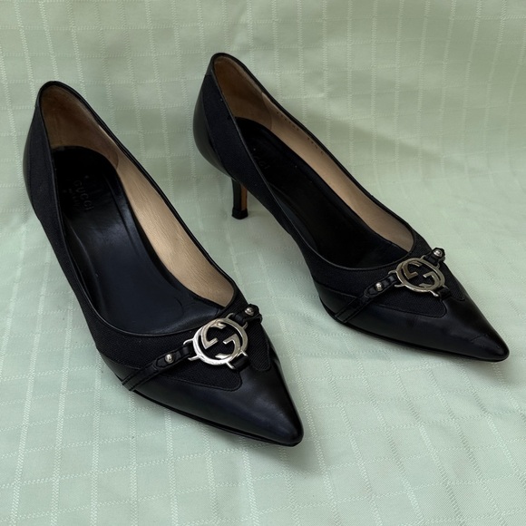 Vintage black/silver Gucci leather/canvas shoes